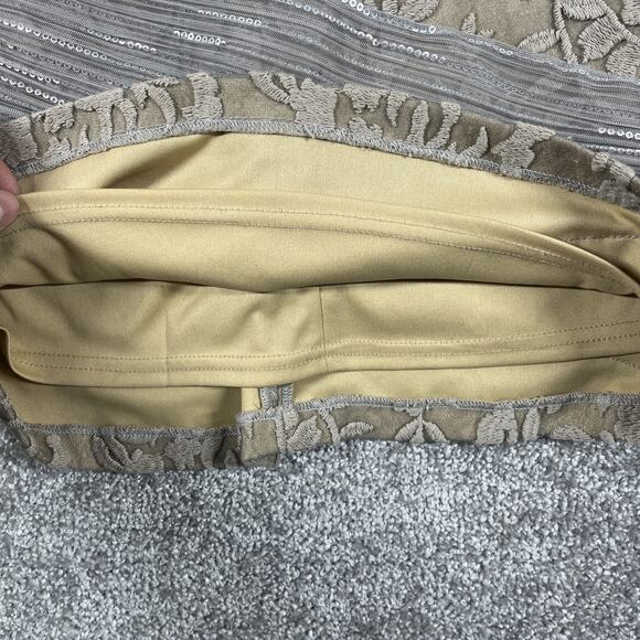 Tadashi Shoji Dress Womens 6 Lace Embroidery Sequins Multi Textured Taupe Silver - Picture 10 of 15